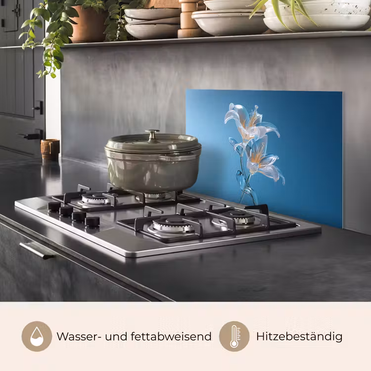 Lelies - Blauw - Glazen keuken achterwand spatscherm klein -usp_DE