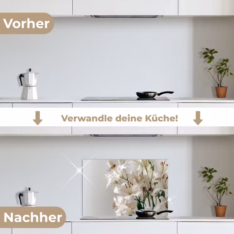Lelies - Boekte - Wit - Meeldraden keuken achterwand spatscherm klein -voor_na_DE