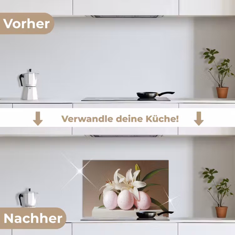 Lelies - Eieren - Pasen keuken achterwand spatscherm klein -voor_na_DE
