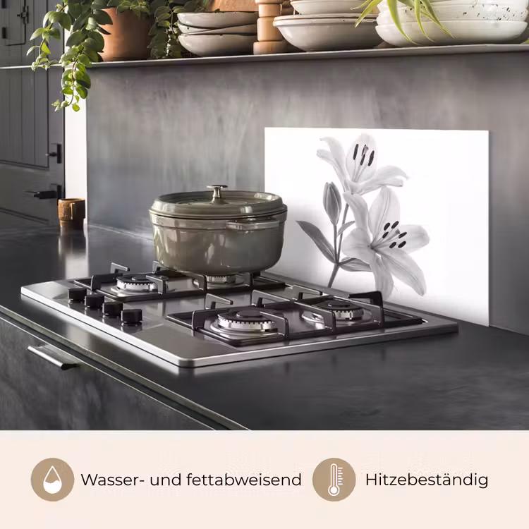 Lelies - Elegant - Zwart - Wit keuken achterwand spatscherm klein -usp_DE
