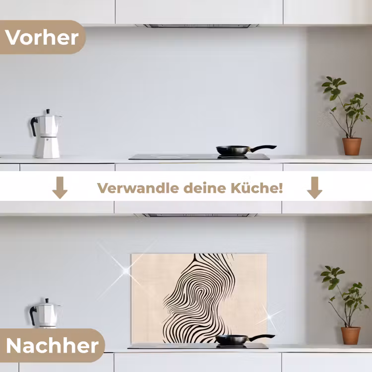 Lijnen - Abstract - Golvend - Zwart keuken achterwand spatscherm klein -voor_na_DE
