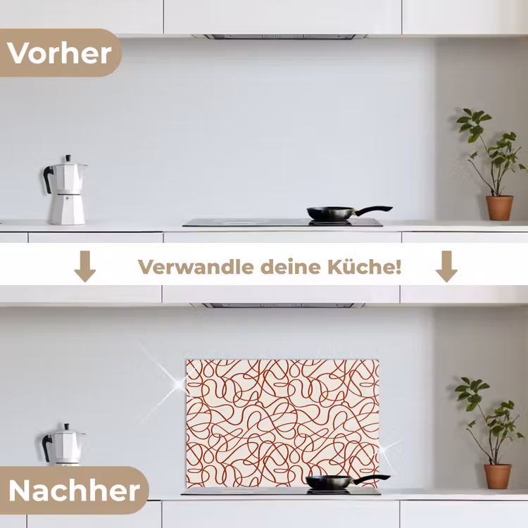 Lijnen - Abstract - Rood - Beige keuken achterwand spatscherm klein 900 -voor_na_DE
