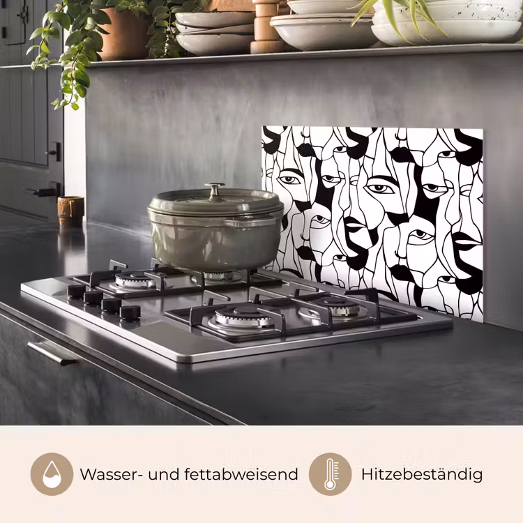 Lijnen - Gezichten - Zwart - Wit keuken achterwand spatscherm klein 900 -usp_DE