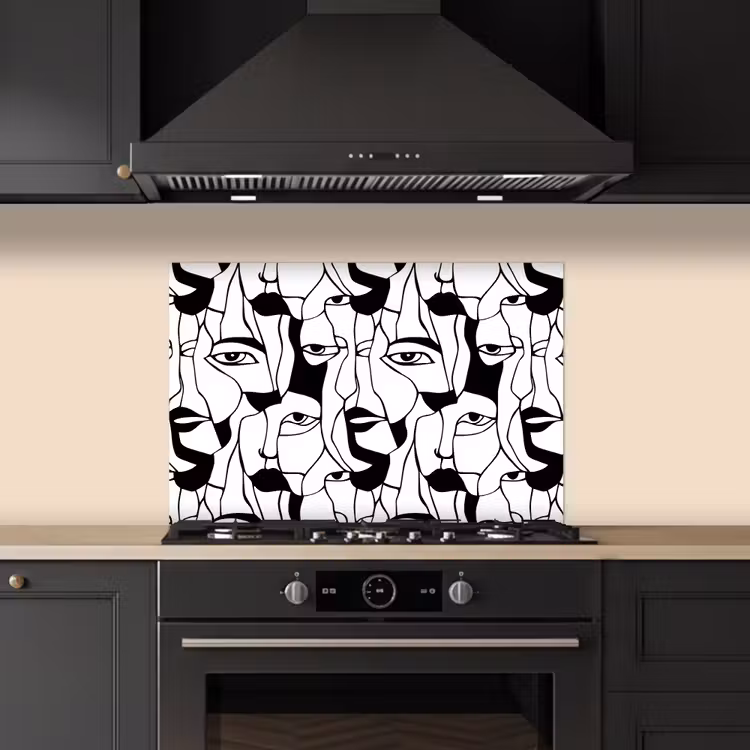 Lijnen - Gezichten - Zwart - Wit keuken achterwand spatscherm klein 900 -sfeer1