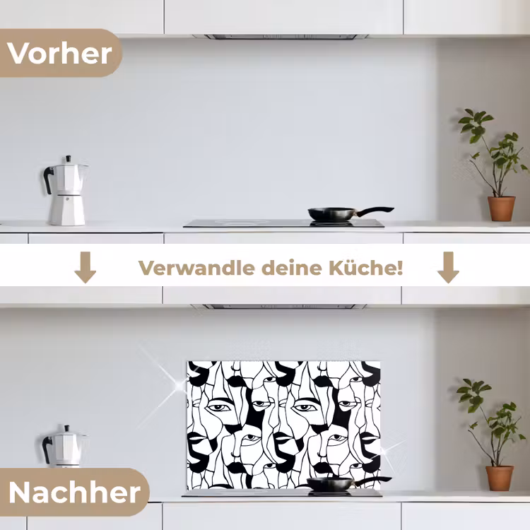 Lijnen - Gezichten - Zwart - Wit keuken achterwand spatscherm klein 900 -voor_na_DE