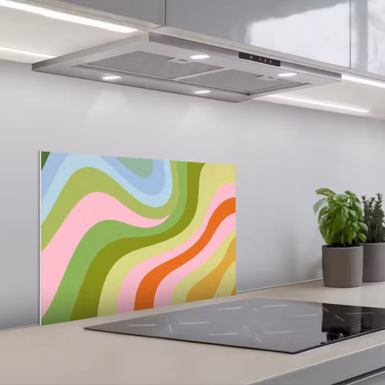 Lijnen - Pasteltinten - Golvend keuken achterwand spatscherm klein -3d_schuin