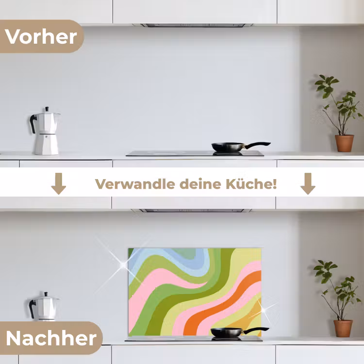 Lijnen - Pasteltinten - Golvend keuken achterwand spatscherm klein -voor_na_DE