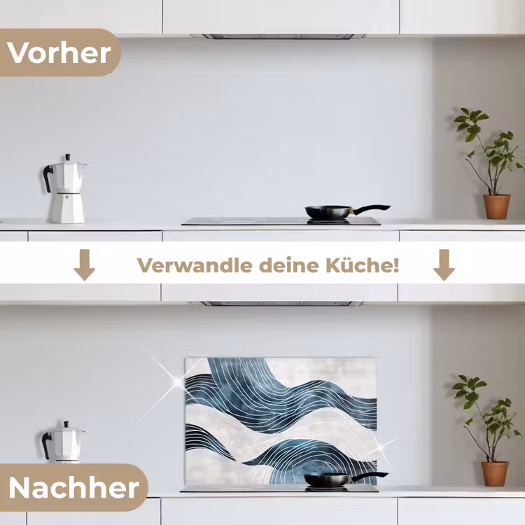 Lijnen - Golven - Abstract - Blauw keuken achterwand spatscherm klein -voor_na_DE