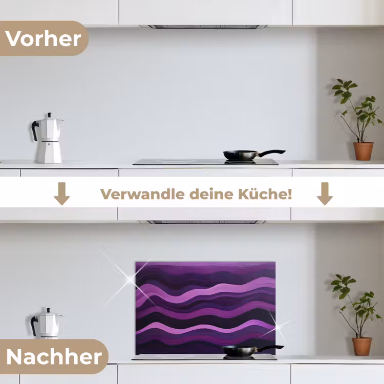 Lijnen - Golven - Paars - Abstract keuken achterwand spatscherm klein -voor_na_DE
