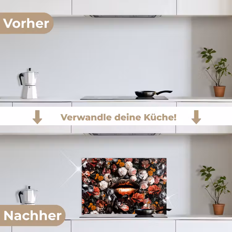 Lippen - Bloemen - Verf - Oranje - Kunst - Abstract - Oude meesters keuken achterwand spatscherm klein -voor_na_DE