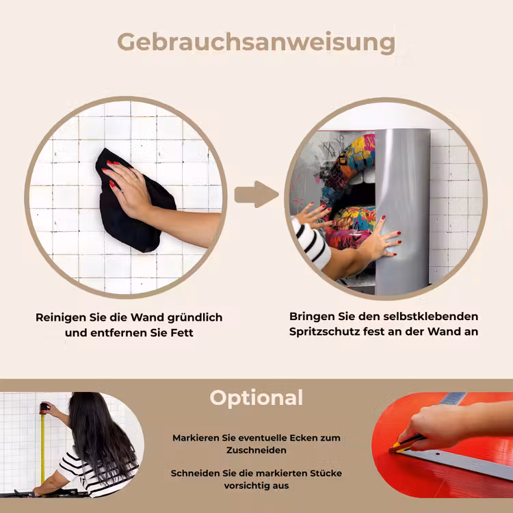Lippen - Graffiti - Expressief keuken achterwand spatscherm klein -gebruiksaanwijzing_DE