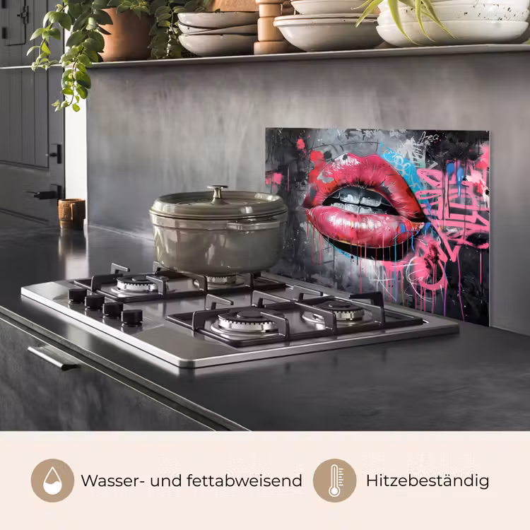 Lippen - Felroze - Graffiti - Verfstrepen keuken achterwand spatscherm klein -usp_DE