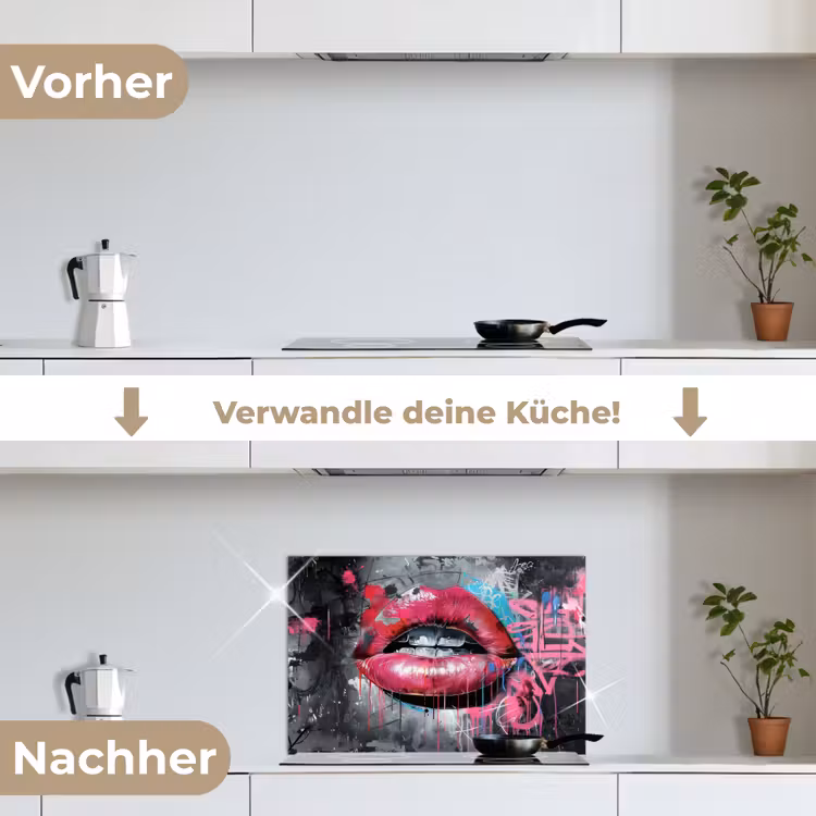 Lippen - Felroze - Graffiti - Verfstrepen keuken achterwand spatscherm klein -voor_na_DE