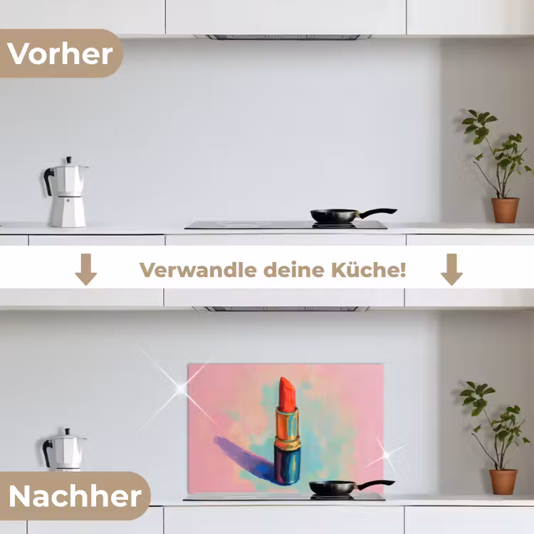 Lippenstift - Rood - Penseelstreken keuken achterwand spatscherm klein -voor_na_DE