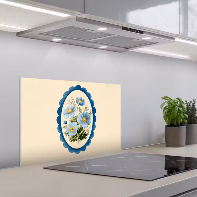Lijst - Bloemen - Lichtblauw - Illustratie keuken achterwand spatscherm klein -3d_schuin