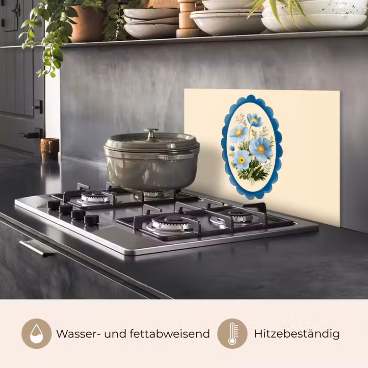 Lijst - Bloemen - Lichtblauw - Illustratie keuken achterwand spatscherm klein -usp_DE
