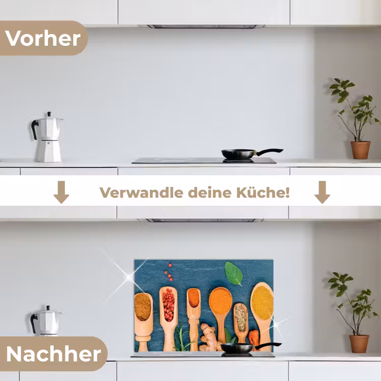 Lepels - Hout - Kruiden - Specerijen keuken achterwand spatscherm klein -voor_na_DE