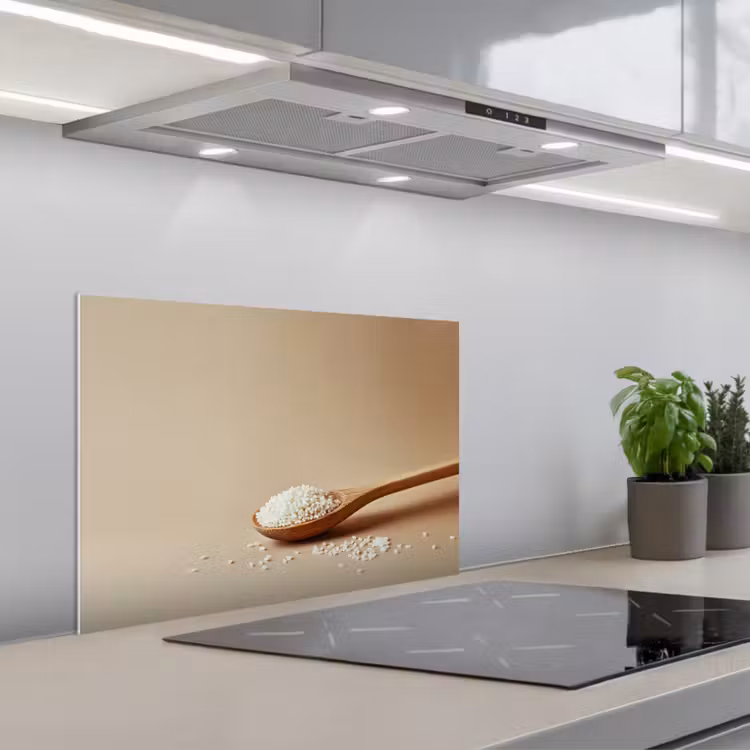 Lepel - Rijst - Hout - Beige keuken achterwand spatscherm klein -3d_schuin
