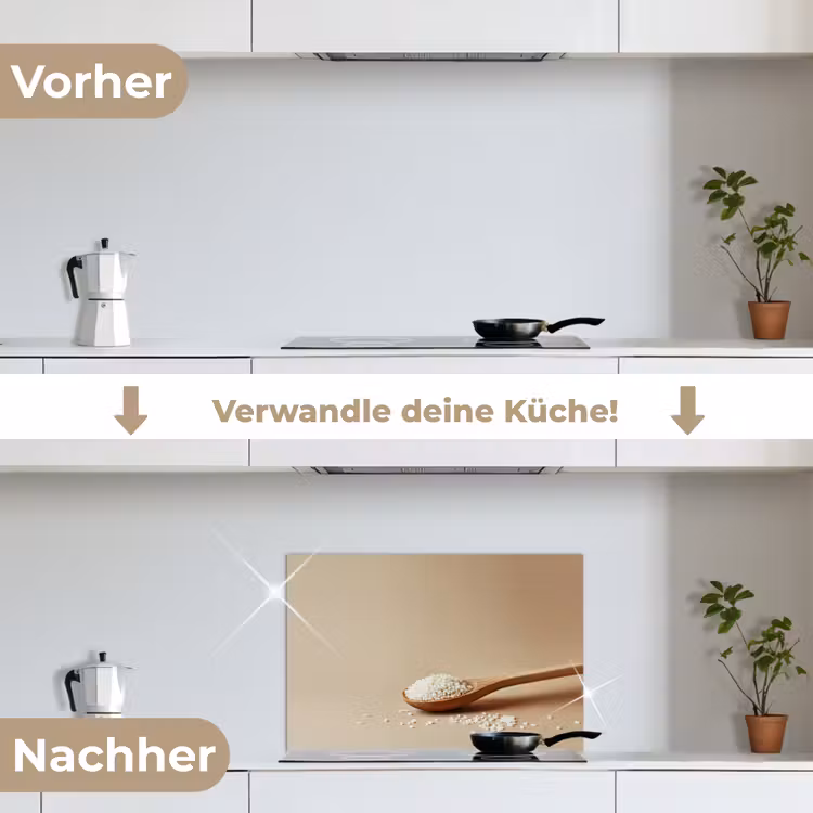 Lepel - Rijst - Hout - Beige keuken achterwand spatscherm klein -voor_na_DE