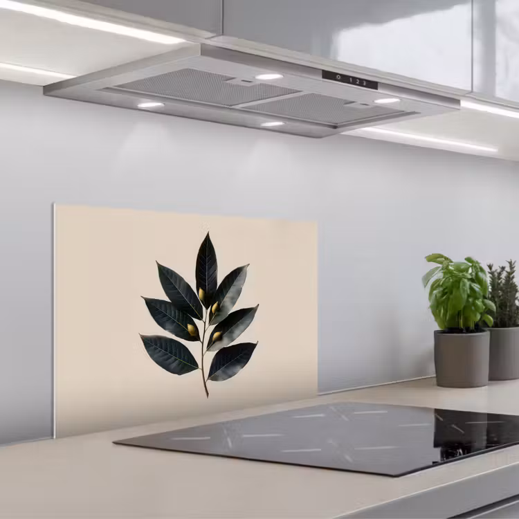 Laurierbladeren - Bloemknoppen - subtiel keuken achterwand spatscherm klein -3d_schuin
