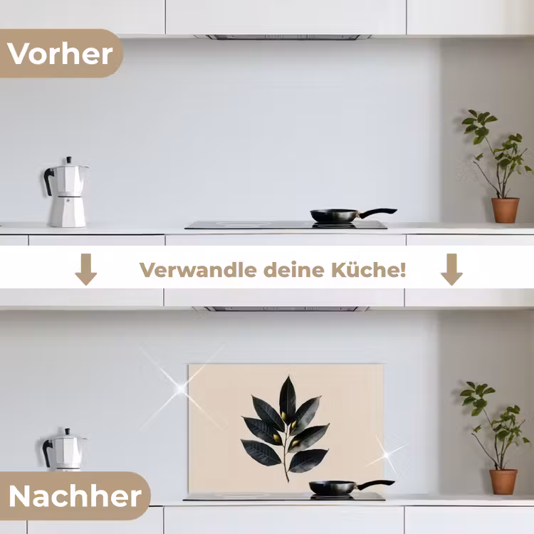 Laurierbladeren - Bloemknoppen - subtiel keuken achterwand spatscherm klein -voor_na_DE