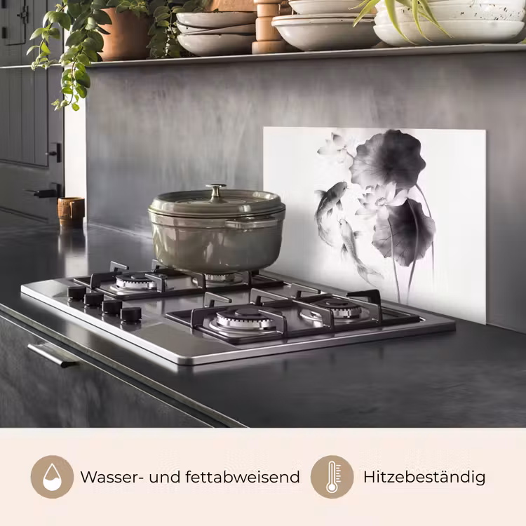 Lotusbloemen - Vissen - Bladeren - Zwart keuken achterwand spatscherm klein -usp_DE