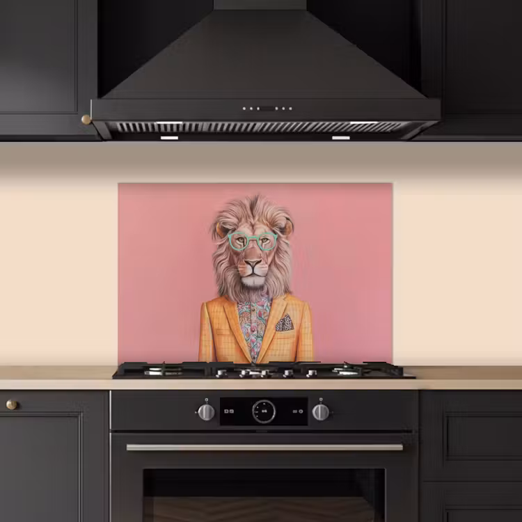 Leeuw - Pak - Geruit - Bril keuken achterwand spatscherm klein -sfeer1