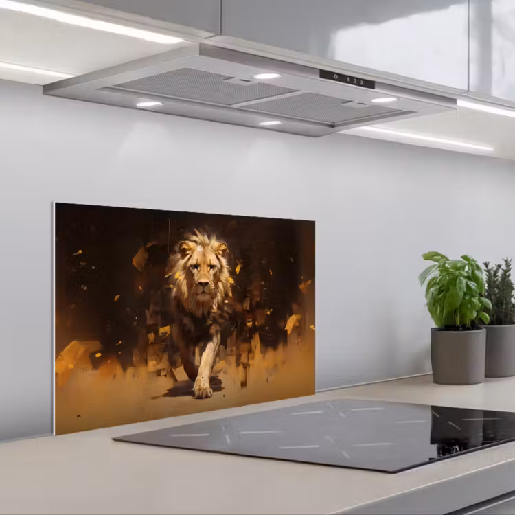 Leeuw - Geschilderd - Abstract - Goud keuken achterwand spatscherm klein -3d_schuin