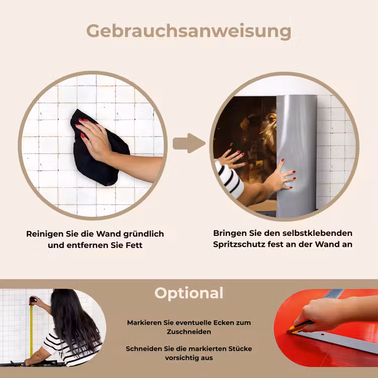 Leeuw - Geschilderd - Abstract - Goud keuken achterwand spatscherm klein -gebruiksaanwijzing_DE