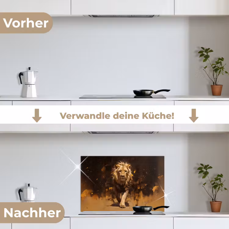Leeuw - Geschilderd - Abstract - Goud keuken achterwand spatscherm klein -voor_na_DE