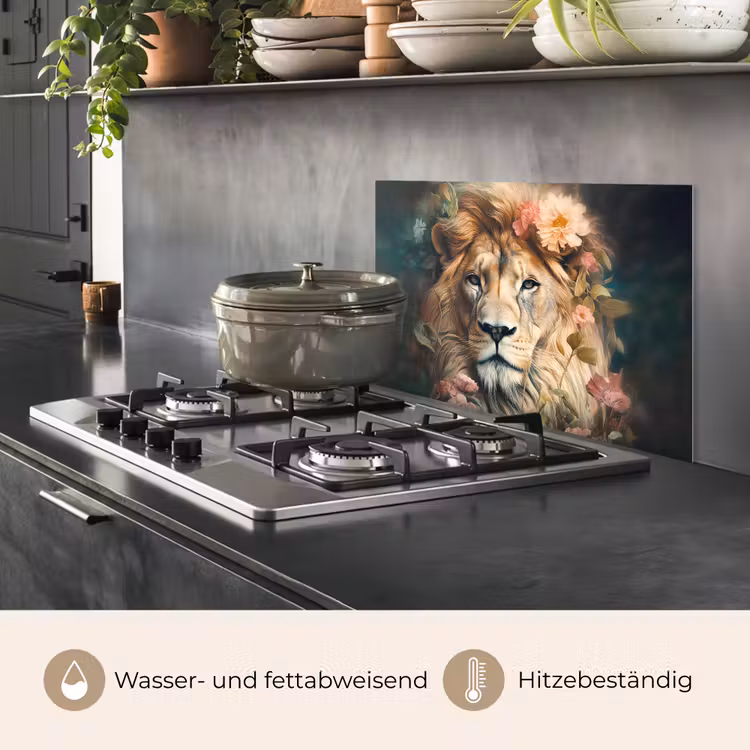 Leeuw - Leeuwenkop - Wilde dieren - Bloemen keuken achterwand spatscherm klein -usp_DE