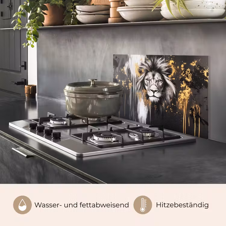 Leeuw - Portret - Verfspatten - Grijs keuken achterwand spatscherm klein -usp_DE