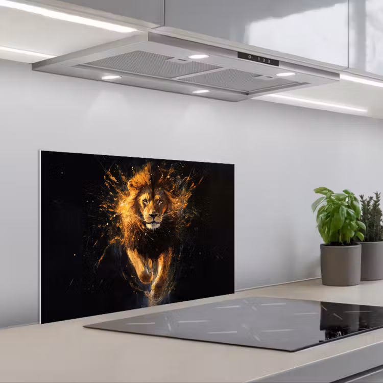 Leeuw - Zwart - Oranje - Verf keuken achterwand spatscherm klein -3d_schuin
