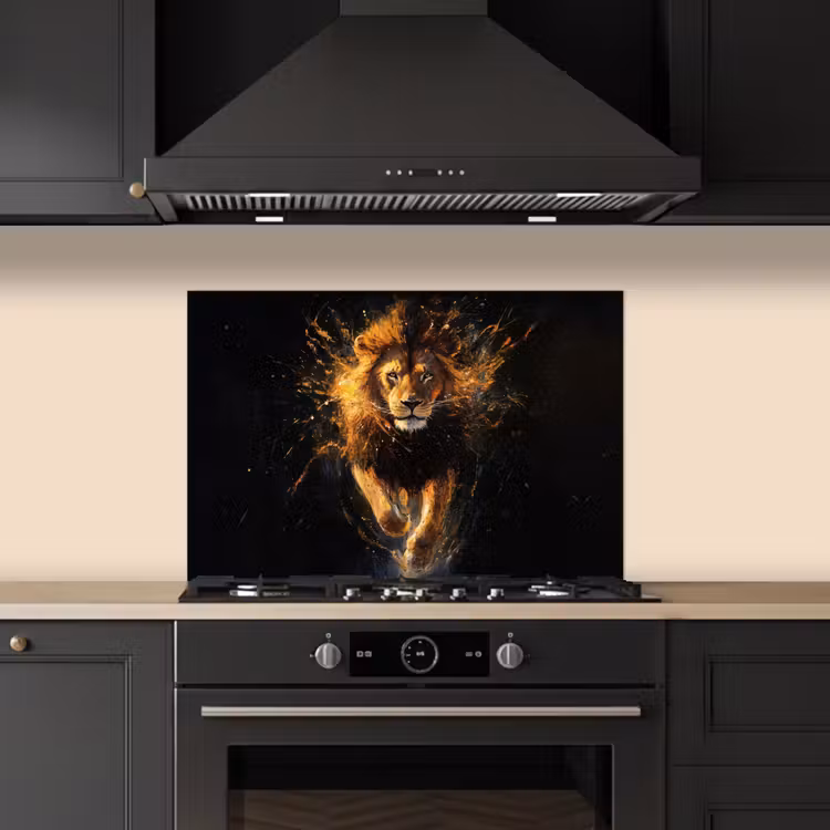Leeuw - Zwart - Oranje - Verf keuken achterwand spatscherm klein -sfeer1