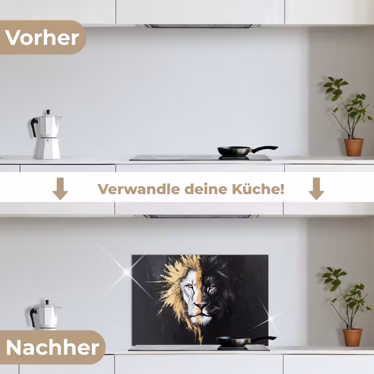 Leeuw - Gesplitst - Zwart - Lijn keuken achterwand spatscherm klein -voor_na_DE