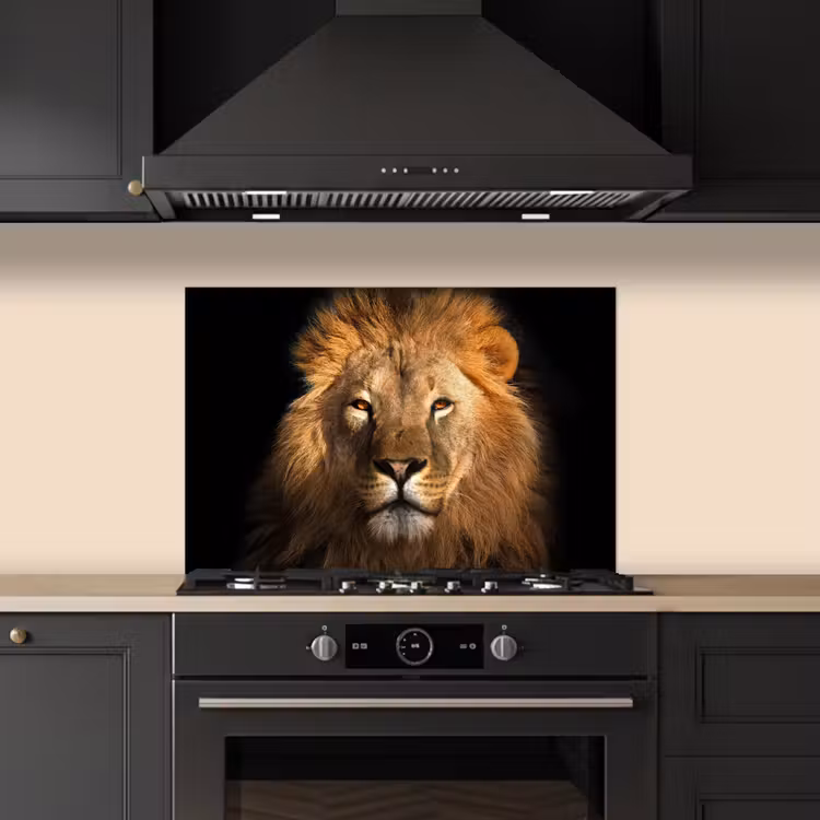 Leeuw - Dieren - Zwart - Licht - Bruin - Portret keuken achterwand spatscherm klein -sfeer1
