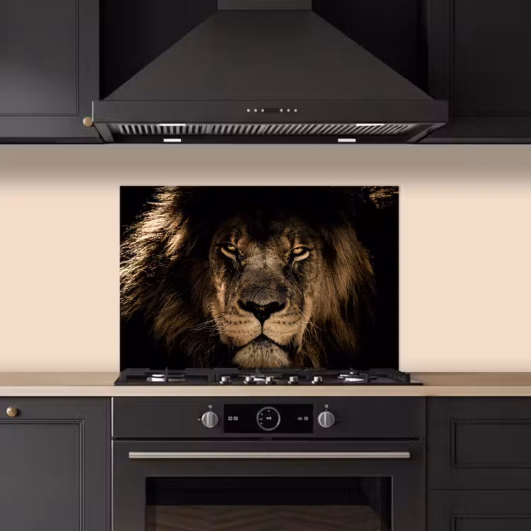 Leeuw - Dieren - Zwart - Portret keuken achterwand spatscherm klein -sfeer1