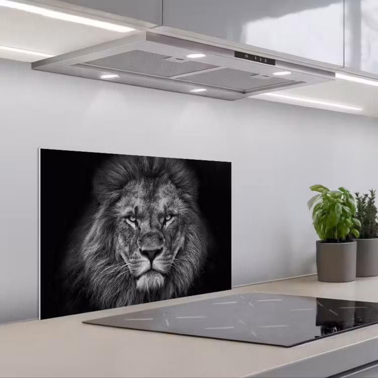 Leeuw - Dieren - Zwart - Wit keuken achterwand spatscherm klein -3d_schuin