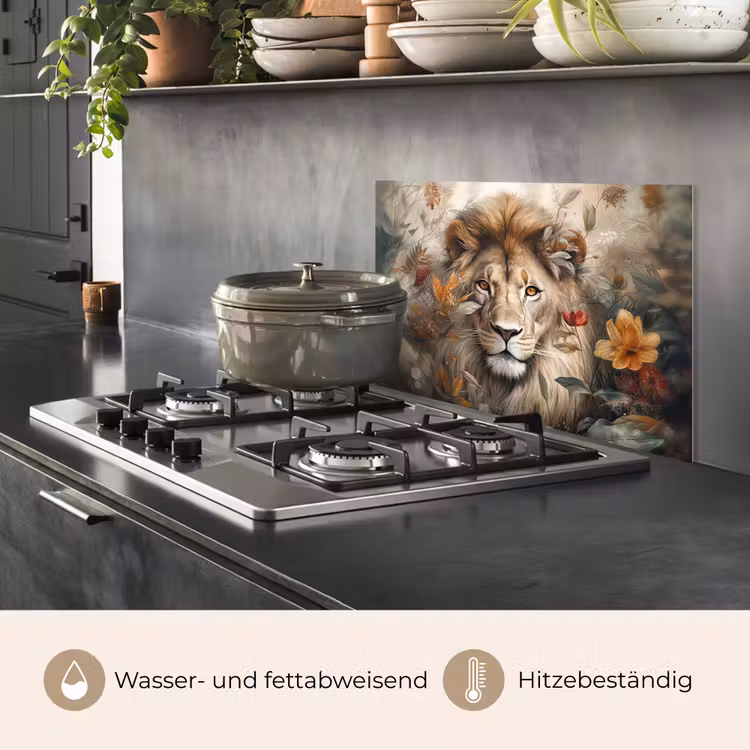 Leeuw - Wilde dieren - Planten - Natuur - Bloemen keuken achterwand spatscherm klein -usp_DE