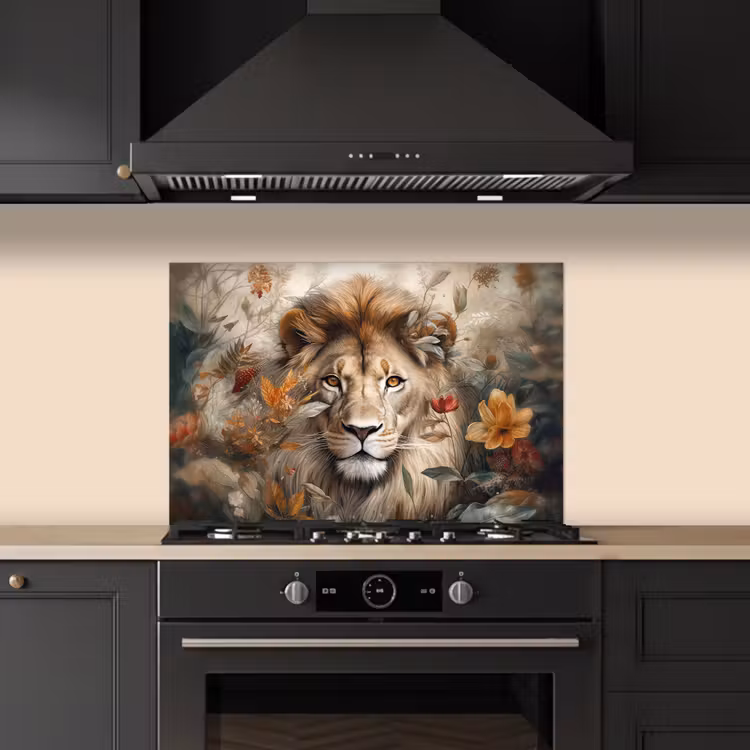 Leeuw - Wilde dieren - Planten - Natuur - Bloemen keuken achterwand spatscherm klein -sfeer1