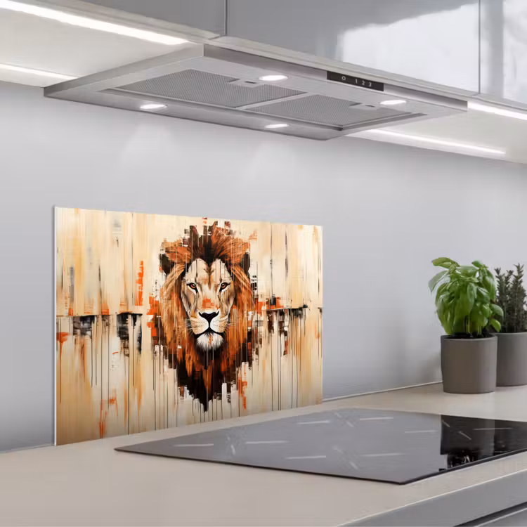 Leeuwenkop - Lijnen - Crème keuken achterwand spatscherm klein -3d_schuin