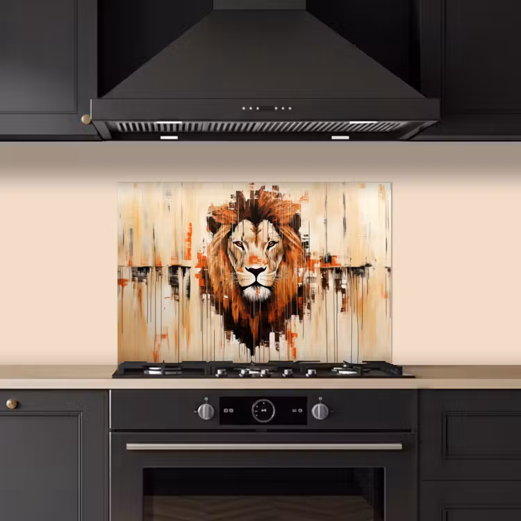 Leeuwenkop - Lijnen - Crème keuken achterwand spatscherm klein -sfeer1