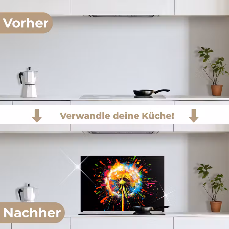 Paardenbloem - Graffiti - Kleurrijk - Bloemen - Natuur keuken achterwand spatscherm klein -voor_na_DE