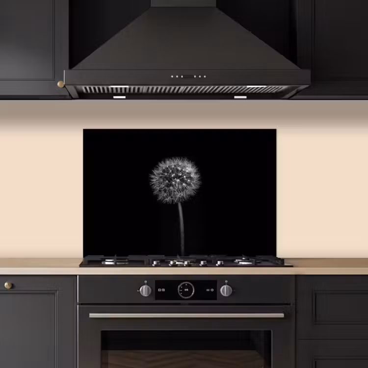 Paardenbloem - Zwart - Bloemen - Botanisch keuken achterwand spatscherm klein -sfeer1