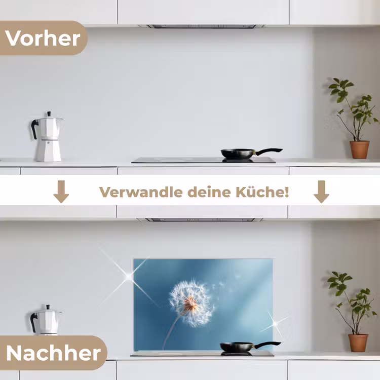 Paardenbloem - Wind - Blauw keuken achterwand spatscherm klein -voor_na_DE
