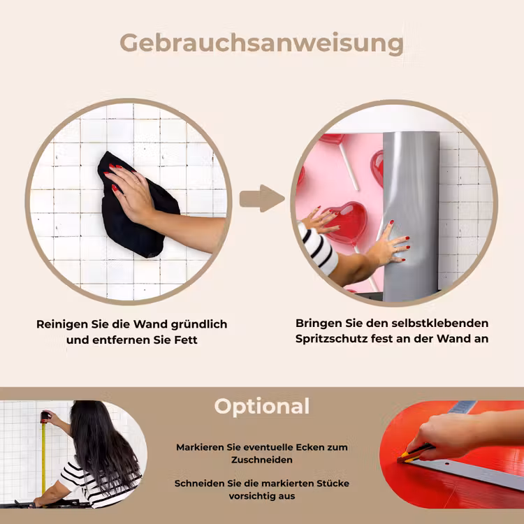 Lollies - Hartjes - Roze keuken achterwand spatscherm klein -gebruiksaanwijzing_DE