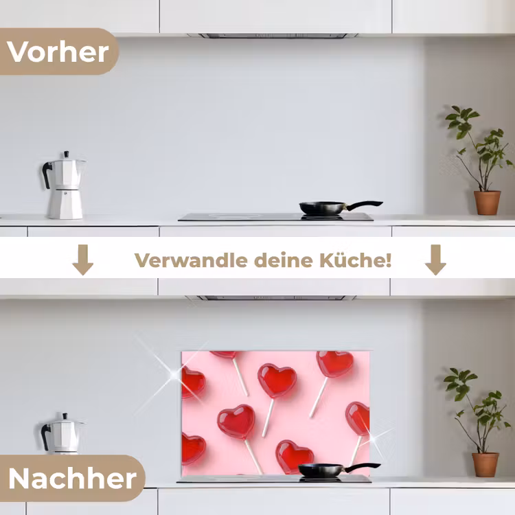 Lollies - Hartjes - Roze keuken achterwand spatscherm klein -voor_na_DE