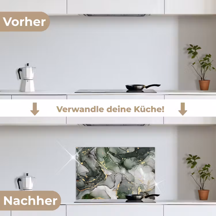 Luxe - Marmer - Groen keuken achterwand spatscherm klein -voor_na_DE