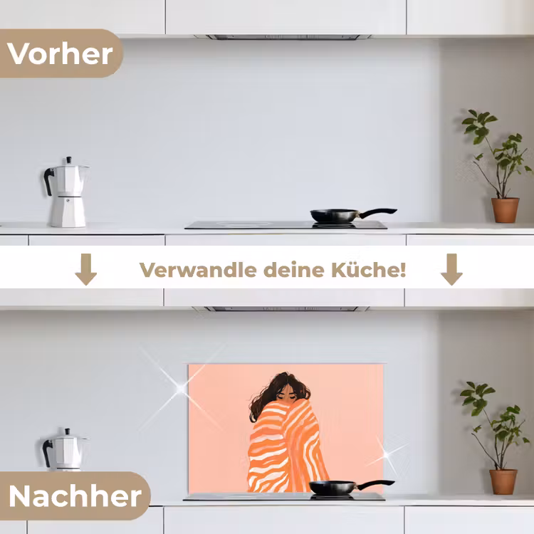 Meisje - Deken - Gestreept - Oranje keuken achterwand spatscherm klein -voor_na_DE