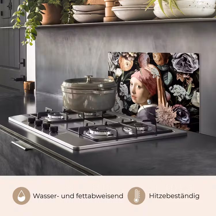Meisje met de parel - Bloemen - Vermeer - Pastel - Kunstwerk - Schilderij - Oude meesters keuken achterwand spatscherm klein -usp_DE
